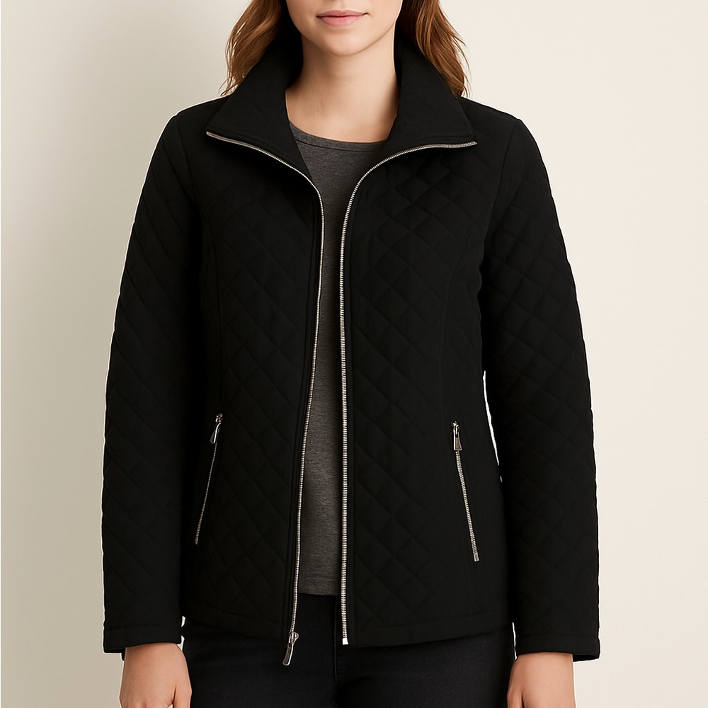 Worthington Black Quilted Zip Jacket